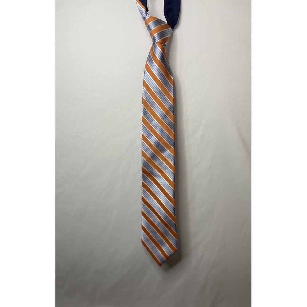 Tommy Hilfiger‎ Mens Tie Orange Blue Striped 100% Silk Neck Tie Necktie - Picture 3 of 13